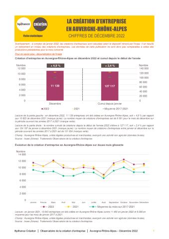 La création d'entreprise en Auvergne-Rhône-Alpes en décembre 2022