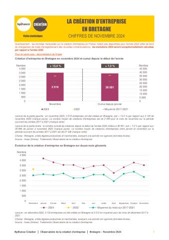 La création d'entreprise en Bretagne en novembre 2024