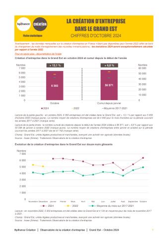 La création d'entreprise dans le Grand Est en octobre 2024