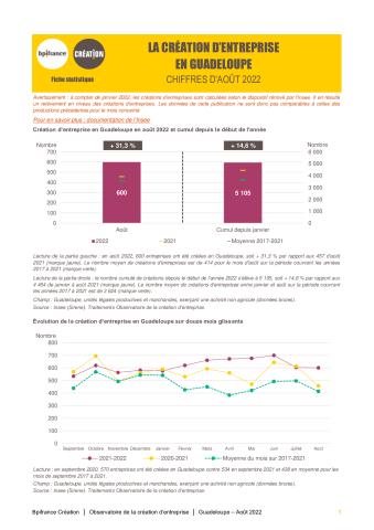 La création d'entreprise en Guadeloupe en août 2022