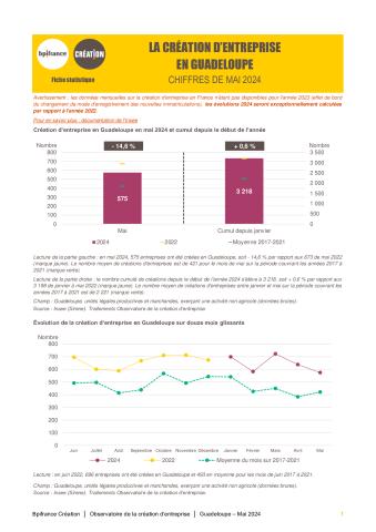 La création d'entreprise en Guadeloupe en mai 2024