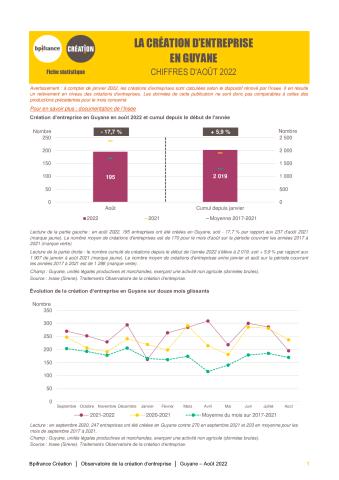 La création d'entreprise en Guyane en août 2022