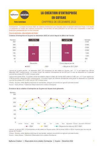 La création d'entreprise en Guyane en décembre 2022