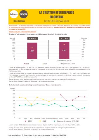 La création d'entreprise en Guyane en mai 2024