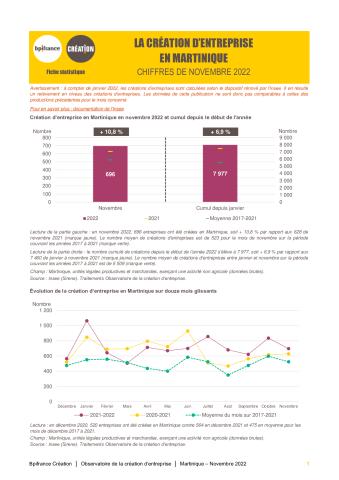 La création d'entreprise en Martinique en novembre 2022
