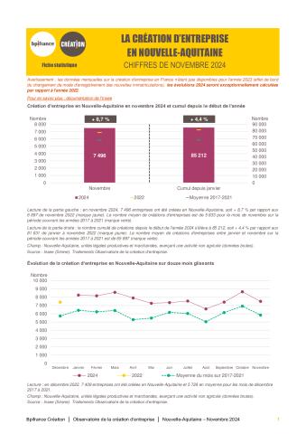 La création d'entreprise en Nouvelle-Aquitaine en novembre 2024