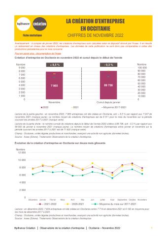 La création d'entreprise en Occitanie en novembre 2022