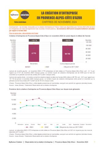 La création d'entreprise en Provence-Alpes-Côte d'Azur en novembre 2024
