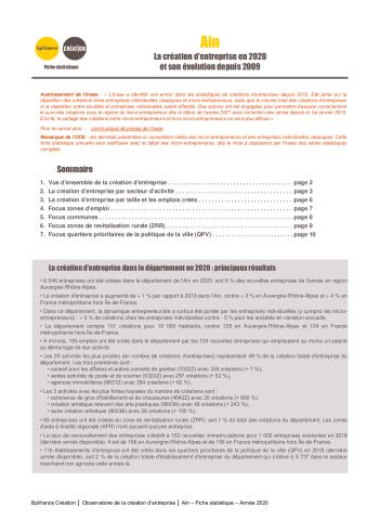 La création d'entreprise dans l'Ain en 2020