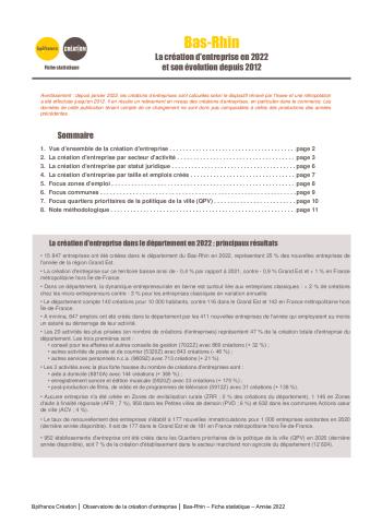 La création d'entreprise dans le Bas-Rhin en 2022