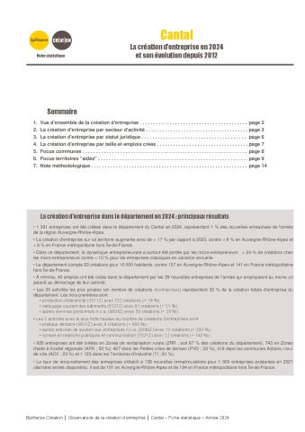 La création d'entreprise dans le Cantal en 2024