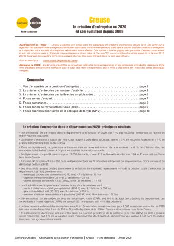 La création d'entreprise dans la Creuse en 2020