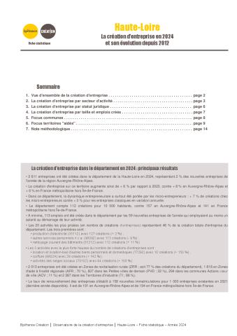 La création d'entreprise en Haute-Loire en 2024