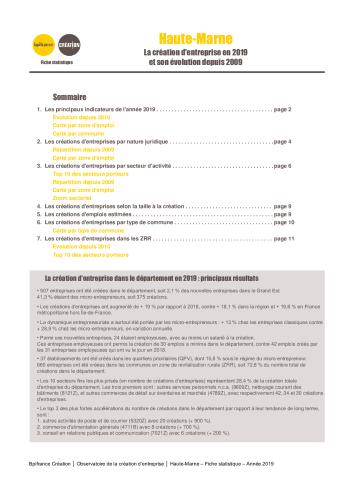 La création d'entreprise en Haute-Marne en 2019