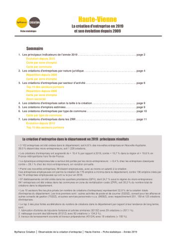 La création d'entreprise dans la Haute-Vienne en 2019