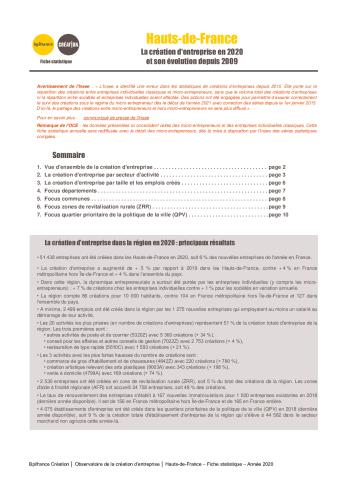 La création d'entreprise dans les Hauts-de-France en 2020