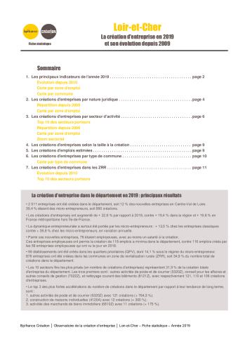La création d'entreprise dans le Loir-et-Cher en 2019