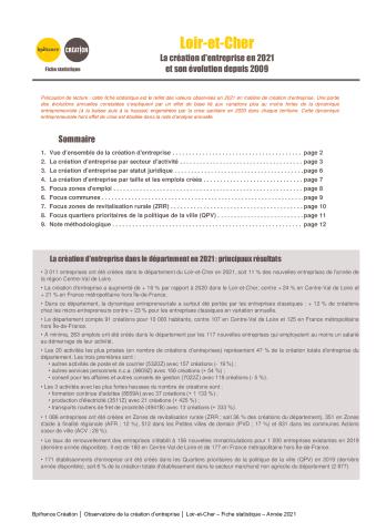 La création d'entreprise dans le Loir-et-Cher en 2021