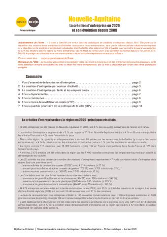 La création d'entreprise en Nouvelle-Aquitaine en 2020