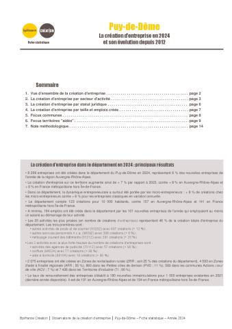 La création d'entreprise dans le Puy-de-Dôme en 2024