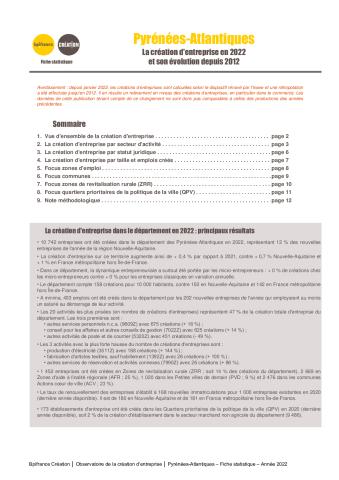 La création d'entreprise dans les Pyrénées-Atlantiques en 2022