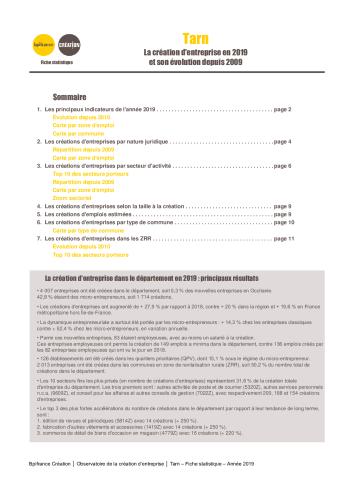 La création d'entreprise dans le Tarn en 2019