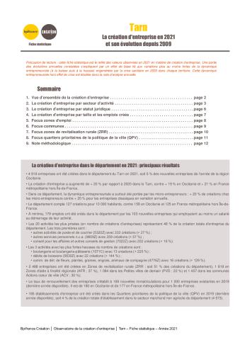 La création d'entreprise dans le Tarn en 2021