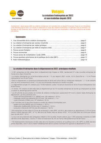 La création d'entreprise dans les Vosges en 2022
