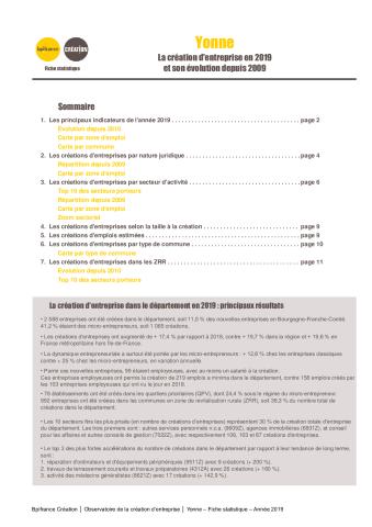 La création d'entreprise dans l'Yonne en 2019