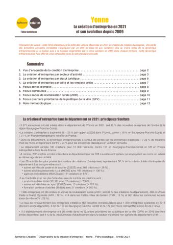 La création d'entreprise dans l'Yonne en 2021